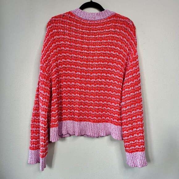 ANTHROPOLOGIE Happy Sheep Textured Cardigan Womens Large L Sweater Orange Red - Picture 2 of 14